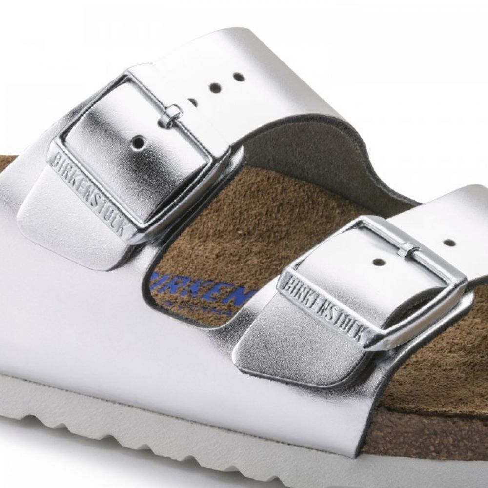 Birkenstock Women's Arizona Softbed Leather In Metallic Silver (Narrow Width) 7 Birkenstock Women's Arizona Softbed Leather In Metallic Silver (Narrow Width) - Image 5