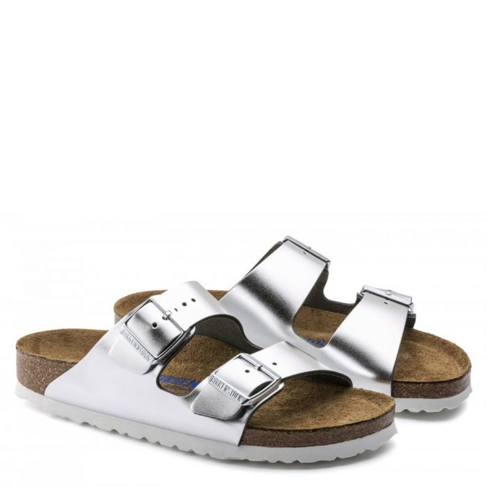 Birkenstock Women's Arizona Softbed Leather In Metallic Silver (Narrow Width) 5 Birkenstock Women's Arizona Softbed Leather In Metallic Silver (Narrow Width) - Image 3