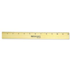 Westcott Flat Wood Ruler With Two Double Brass Edges, Standard/Metric, 12", Clear Lacquer Finish