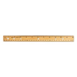 Charles Leonard® Beveled Wood Ruler W/Single Metal Edge, 3-Hole Punched, Standard/Metric, 12" Long, Natural, 36/Box