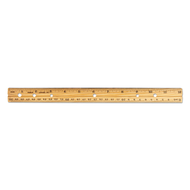 Beveled Wood Ruler w/Single Metal Edge, 3-Hole Punched, Standard/Metric, 12" Long, Natural, 36/Box Charles Leonard® Beveled Wood Ruler W/Single Metal Edge, 3-Hole Punched, Standard/Metric, 12" Long, Natural, 36/Box -sorel shop 310001